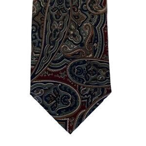 Vintage Christian Dior Monsieur Silk Paisley Tie, Burgundy, Gold, 56" Long